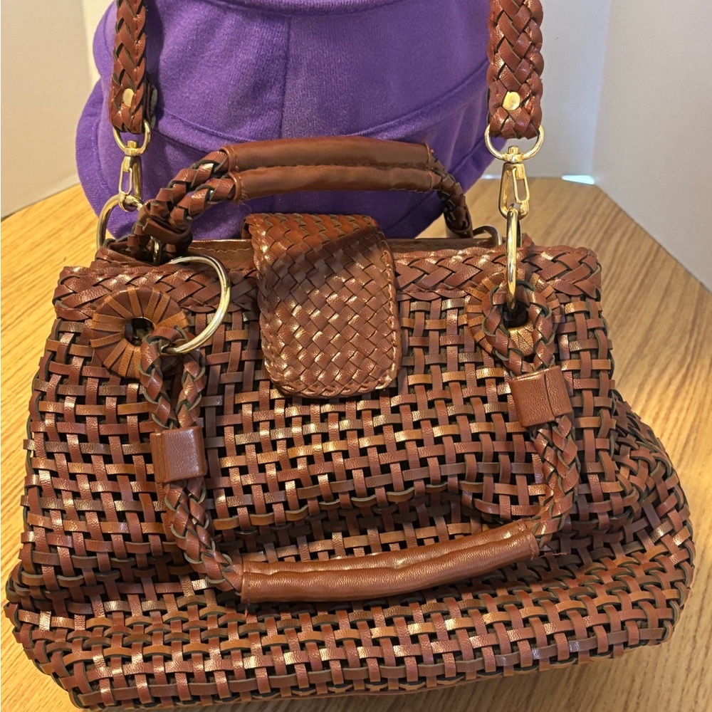 Elegant Brown Woven Satchel